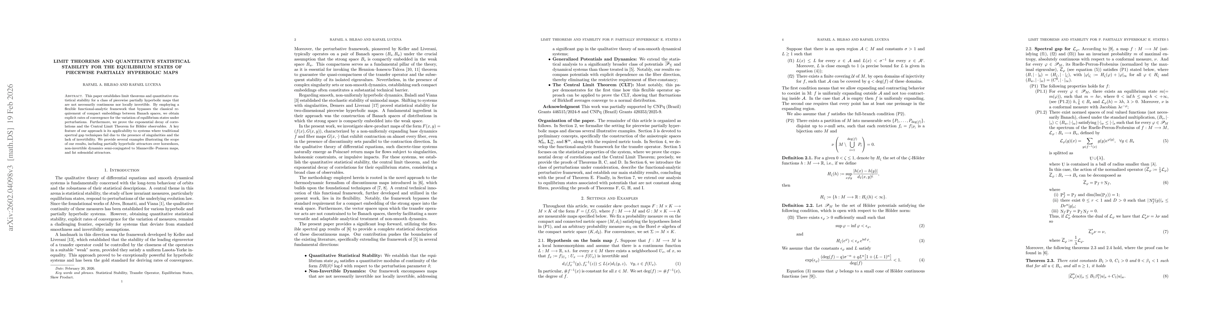 Thumbnail for Limit Theorems and Quantitative Statistical Stability for the Equilibrium States of Piecewise Partially Hyperbolic Maps