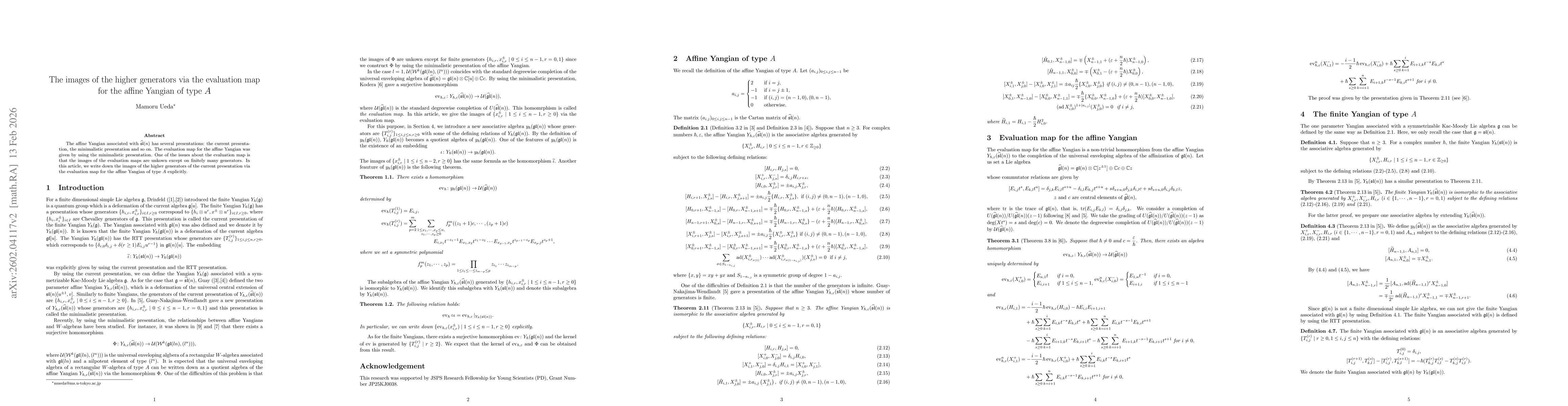Thumbnail for The images of the higher generators via the evaluation map for the affine Yangian of type $A$