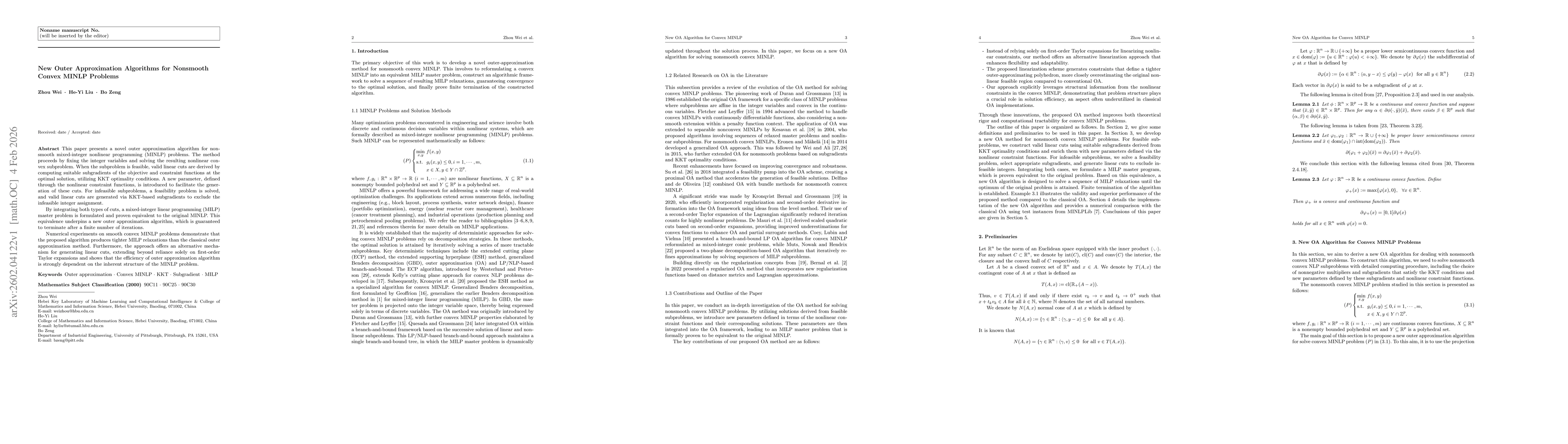Thumbnail for New Outer Approximation Algorithms for Nonsmooth Convex MINLP Problems