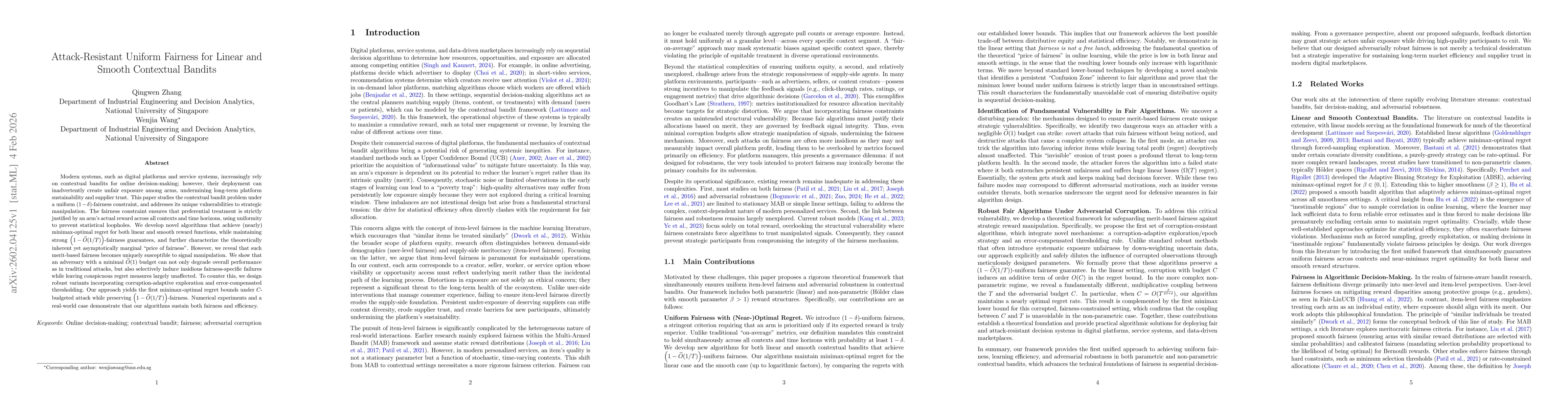 Thumbnail for Attack-Resistant Uniform Fairness for Linear and Smooth Contextual Bandits
