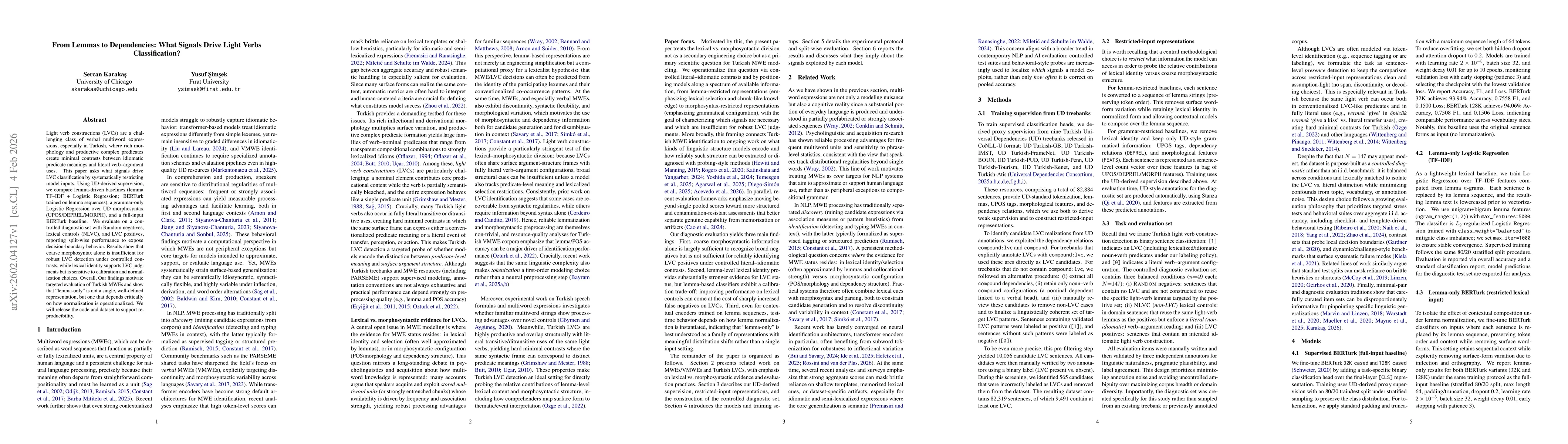 Thumbnail for From Lemmas to Dependencies: What Signals Drive Light Verbs Classification?