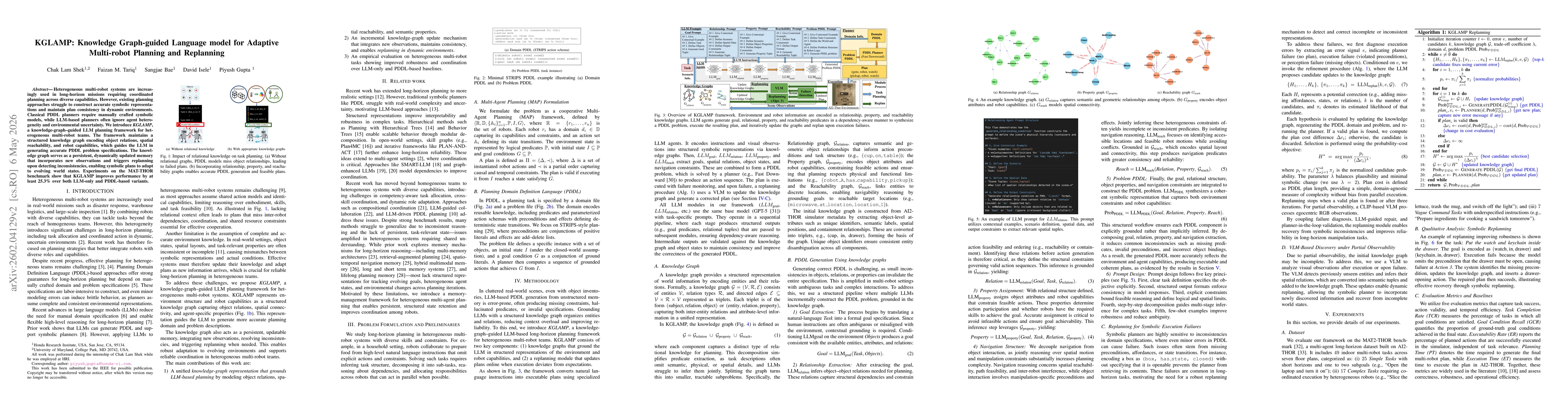 Thumbnail for KGLAMP: Knowledge Graph-guided Language model for Adaptive Multi-robot Planning and Replanning