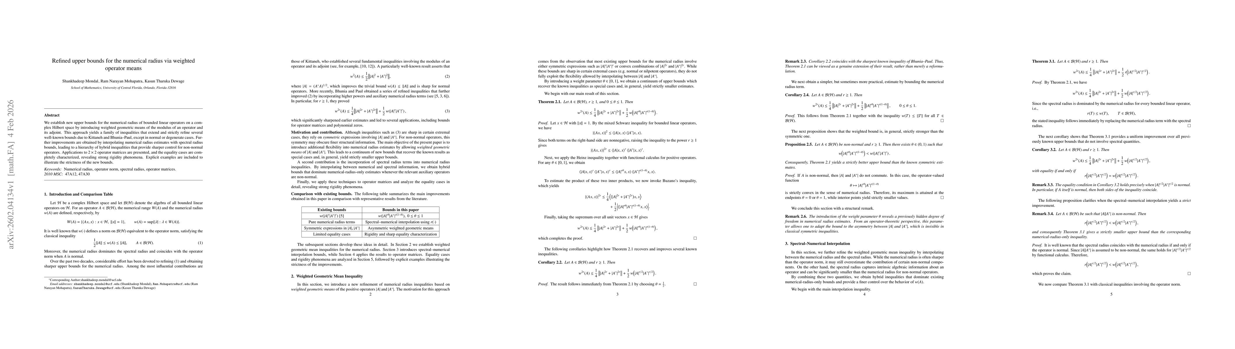 Thumbnail for Refined upper bounds for the numerical radius via weighted operator means