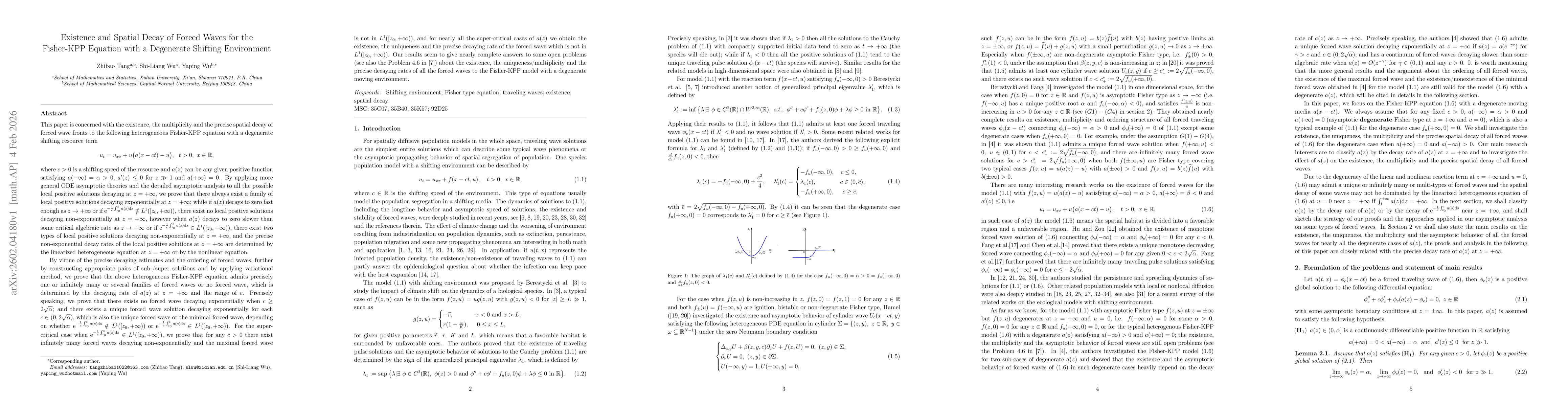 Thumbnail for Existence and Spatial Decay of Forced Waves for the Fisher-KPP Equation with a Degenerate Shifting Environment