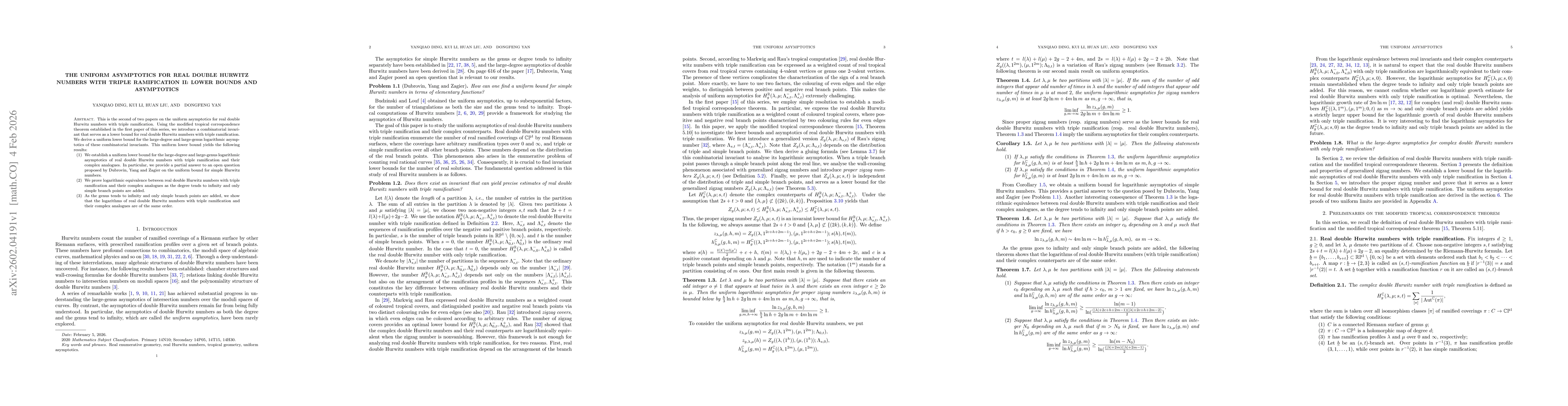 Thumbnail for The uniform asymptotics for real double Hurwitz numbers with triple ramification II: lower bounds and asymptotics