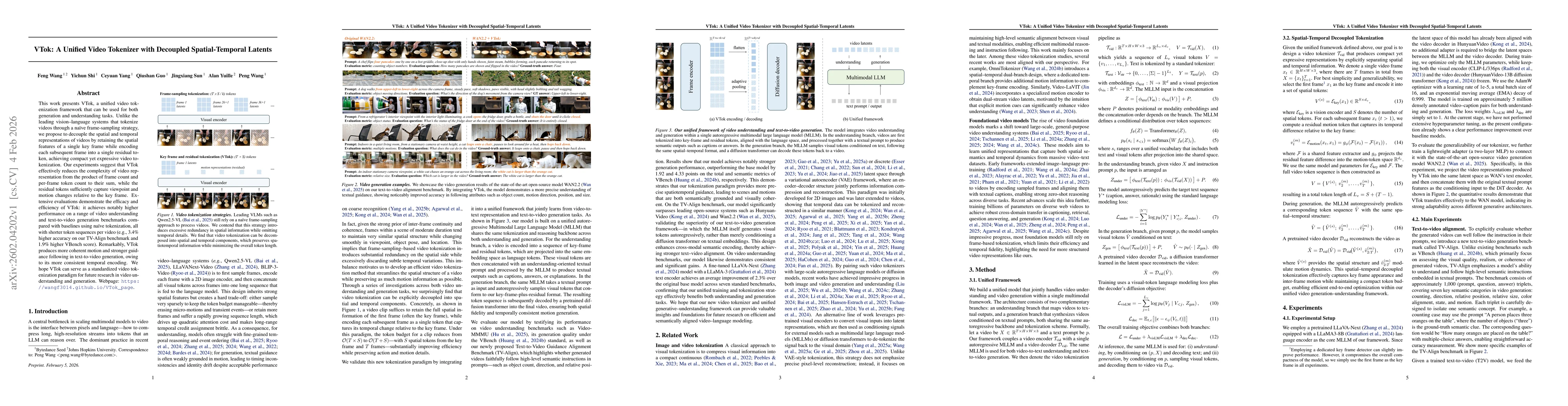 Thumbnail for VTok: A Unified Video Tokenizer with Decoupled Spatial-Temporal Latents