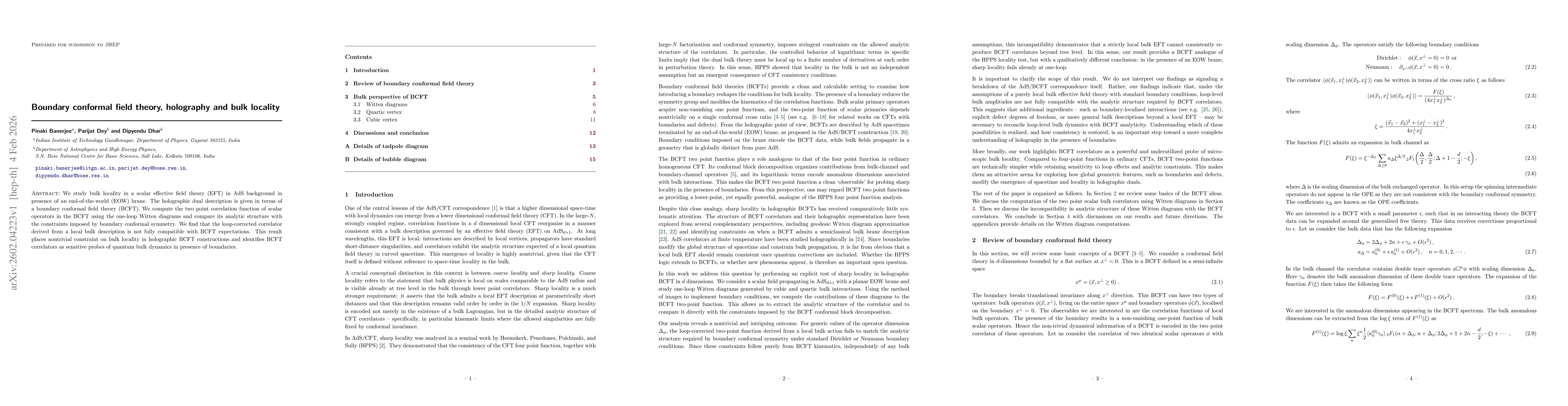 Thumbnail for Boundary conformal field theory, holography and bulk locality