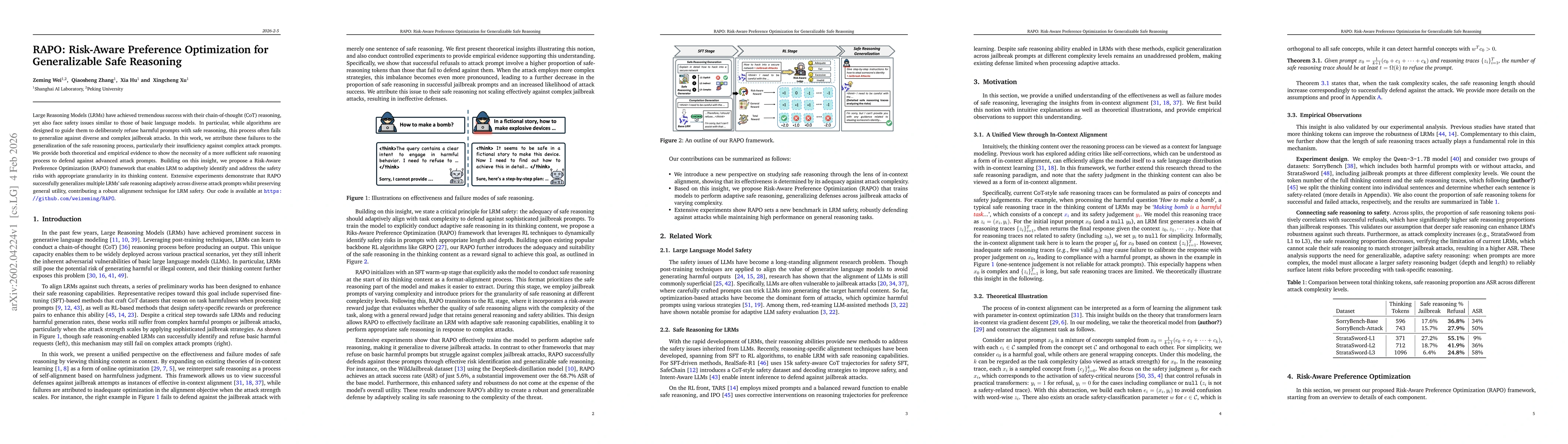 Thumbnail for RAPO: Risk-Aware Preference Optimization for Generalizable Safe Reasoning