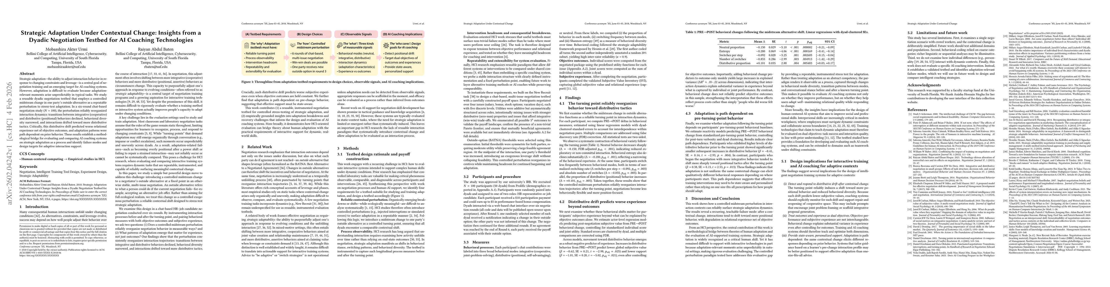 Thumbnail for Strategic Adaptation Under Contextual Change: Insights from a Dyadic Negotiation Testbed for AI Coaching Technologies