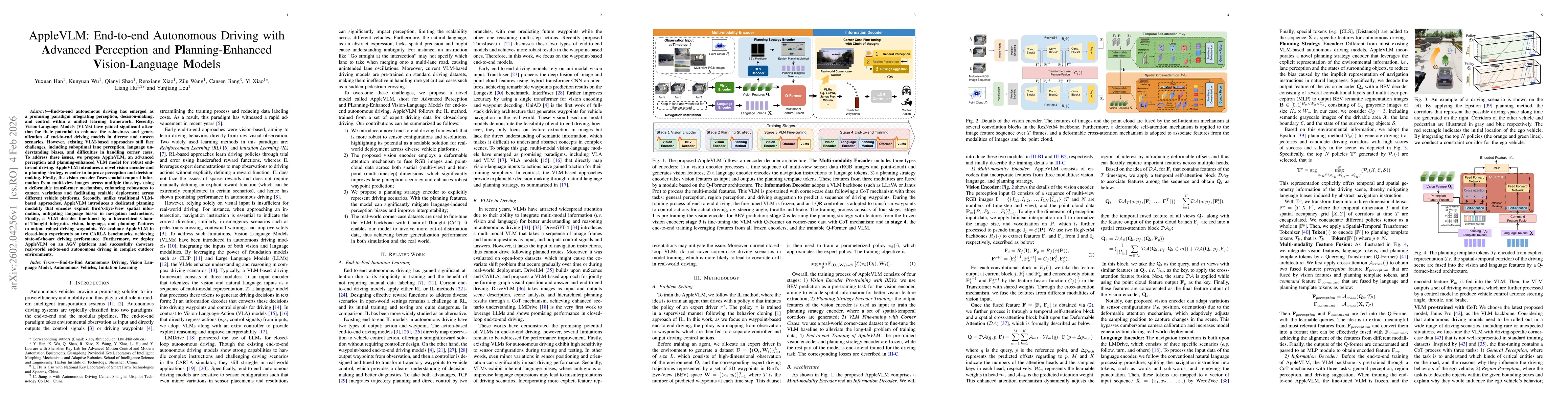 Thumbnail for AppleVLM: End-to-end Autonomous Driving with Advanced Perception and Planning-Enhanced Vision-Language Models