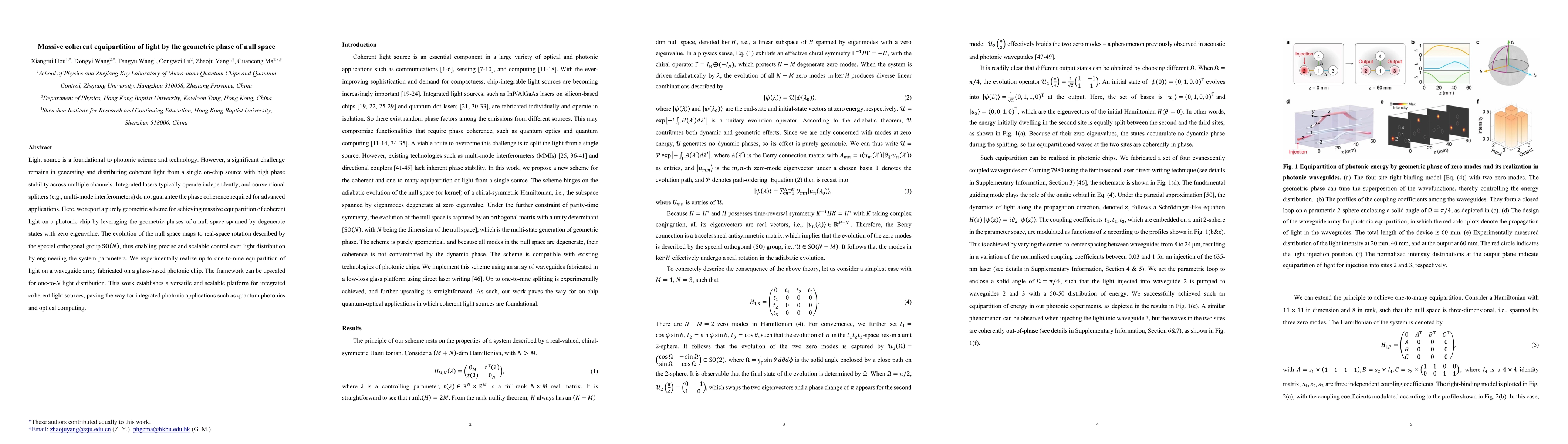 Thumbnail for Massive coherent equipartition of light by the geometric phase of null space