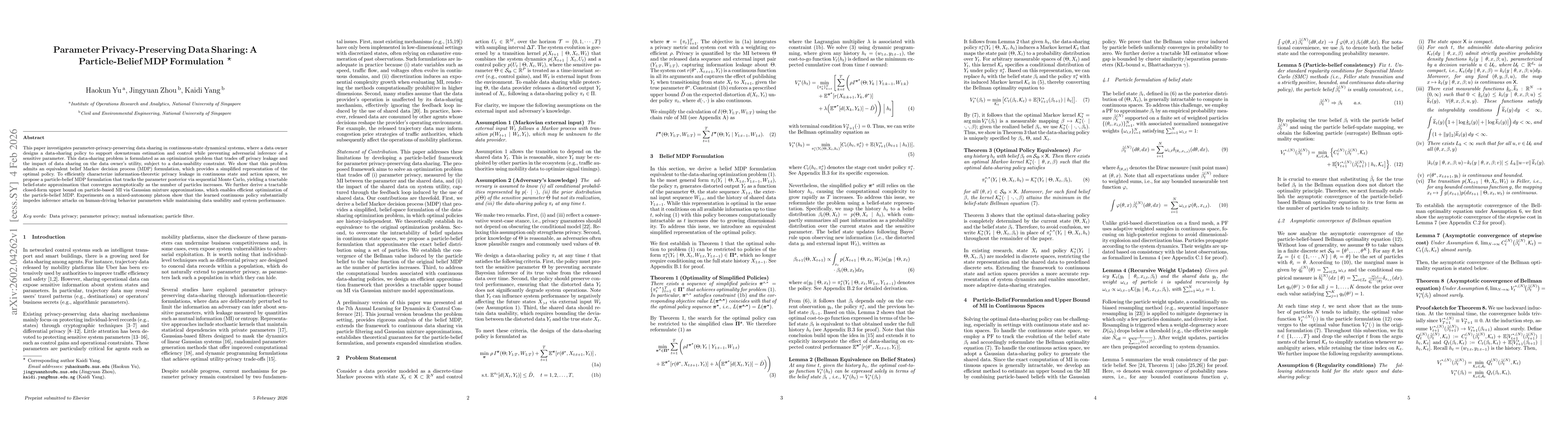 Thumbnail for Parameter Privacy-Preserving Data Sharing: A Particle-Belief MDP Formulation