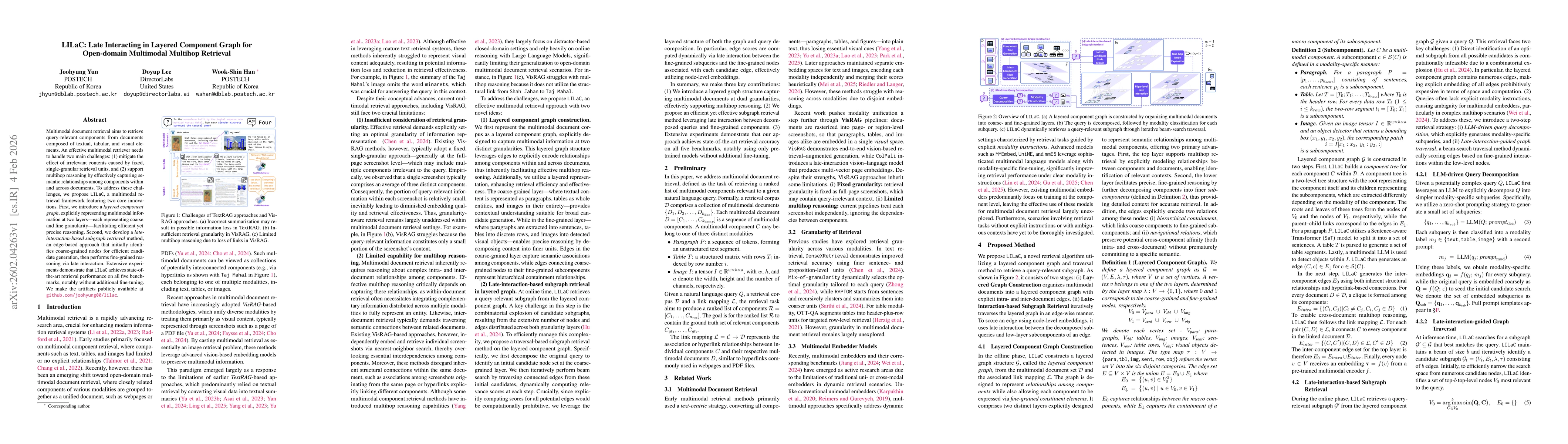 Thumbnail for LILaC: Late Interacting in Layered Component Graph for Open-domain Multimodal Multihop Retrieval