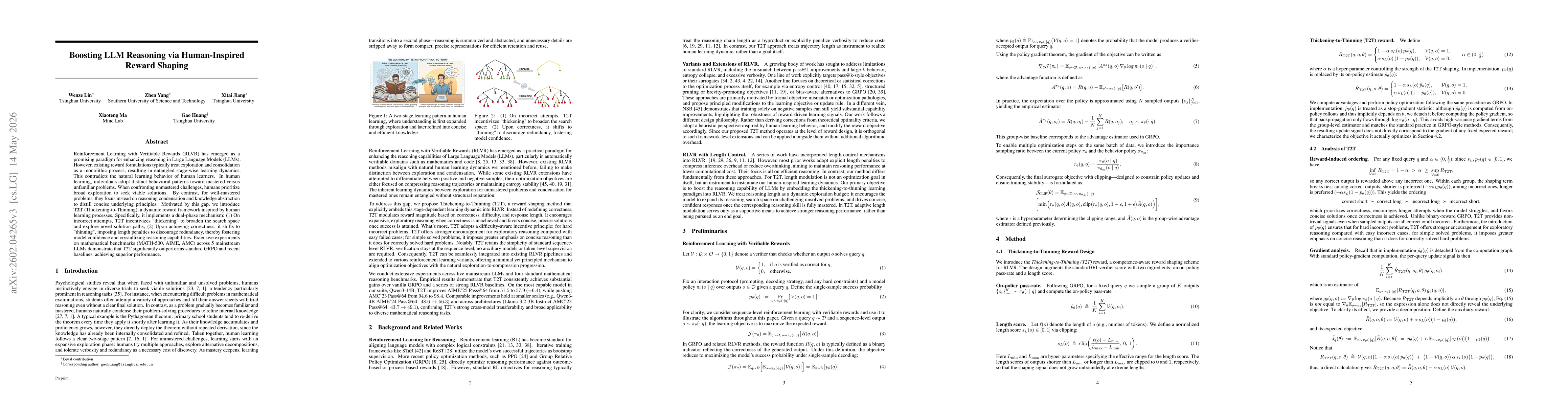 Thumbnail for Thickening-to-Thinning: Reward Shaping via Human-Inspired Learning Dynamics for LLM Reasoning