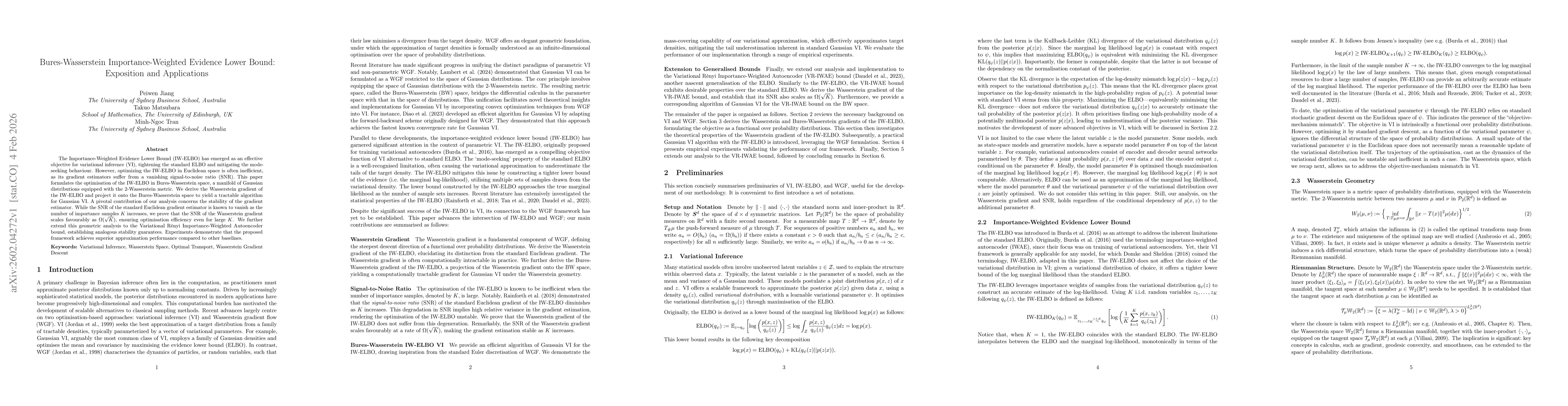 Thumbnail for Bures-Wasserstein Importance-Weighted Evidence Lower Bound: Exposition and Applications