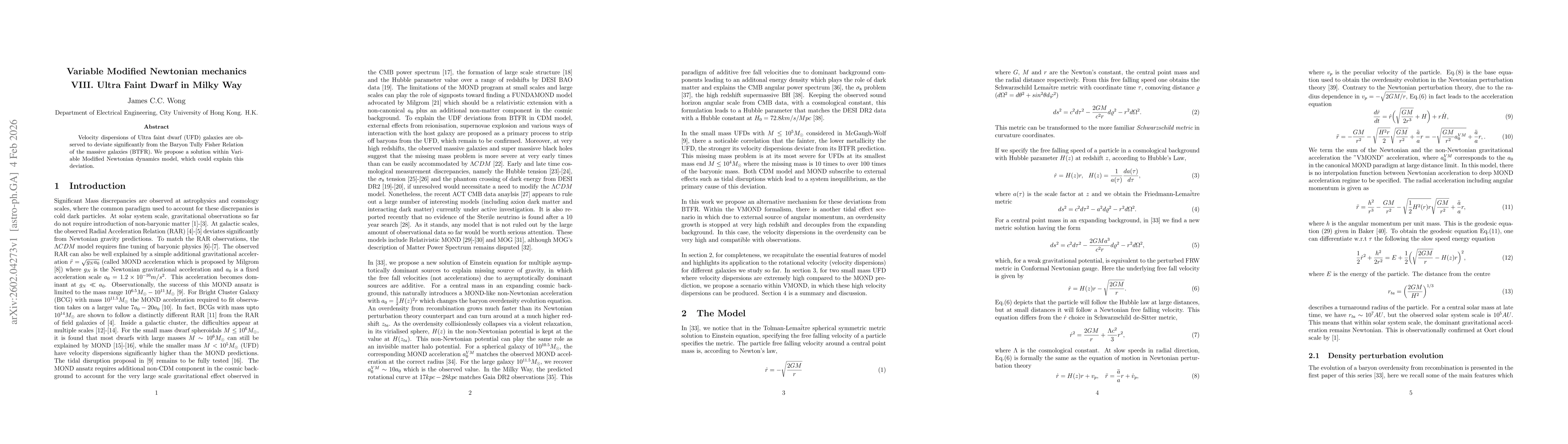 Thumbnail for Variable Modified Newtonian Mechanics VIII: Ultra faint dwarfs in Milky Way
