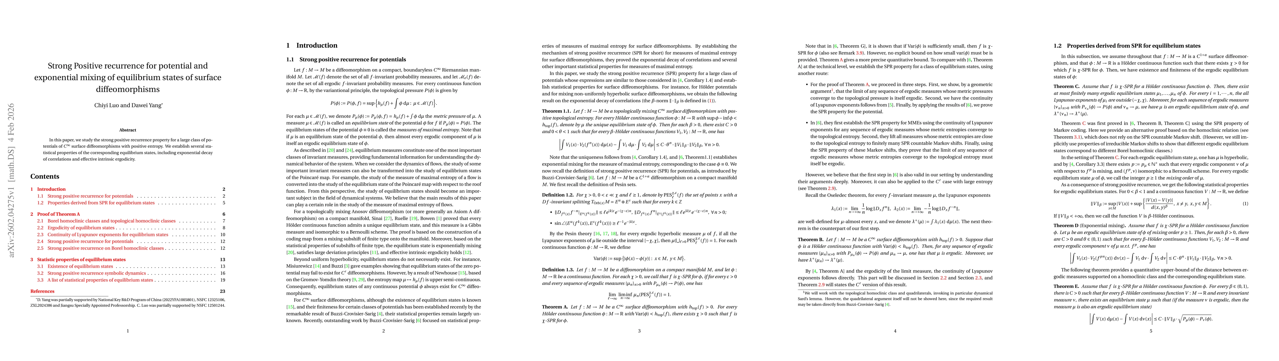 Thumbnail for Strong Positive recurrence for potential and exponential mixing of equilibrium states of surface diffeomorphisms