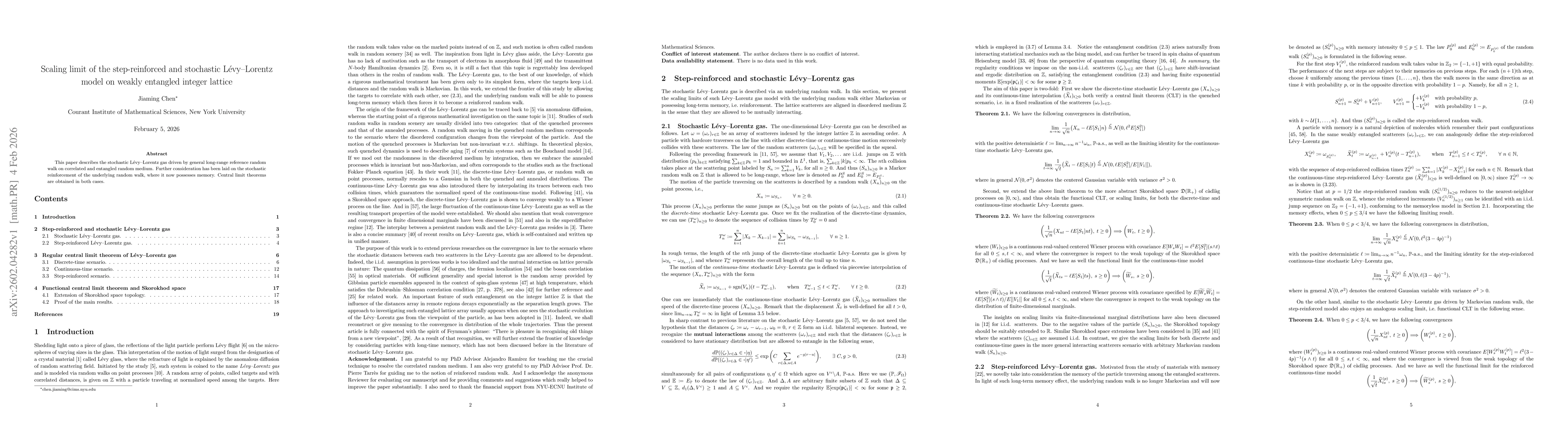 Thumbnail for Scaling limit of the step-reinforced and stochastic Levy--Lorentz model on weakly entangled integer lattice