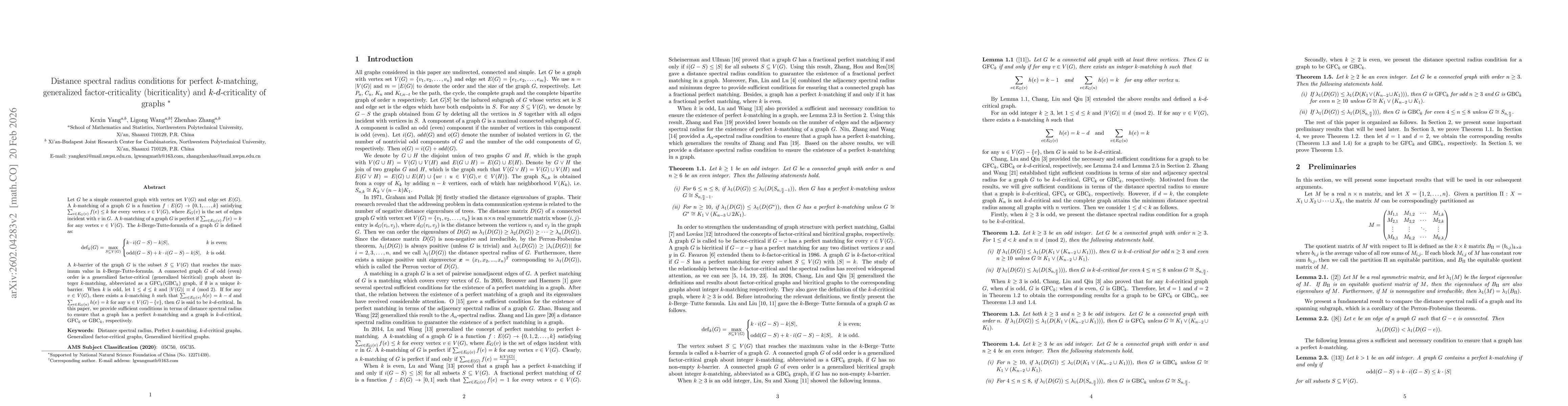 Thumbnail for Distance spectral radius conditions for perfect $k$-matching, generalized factor-criticality (bicriticality) and $k$-$d$-criticality of graphs