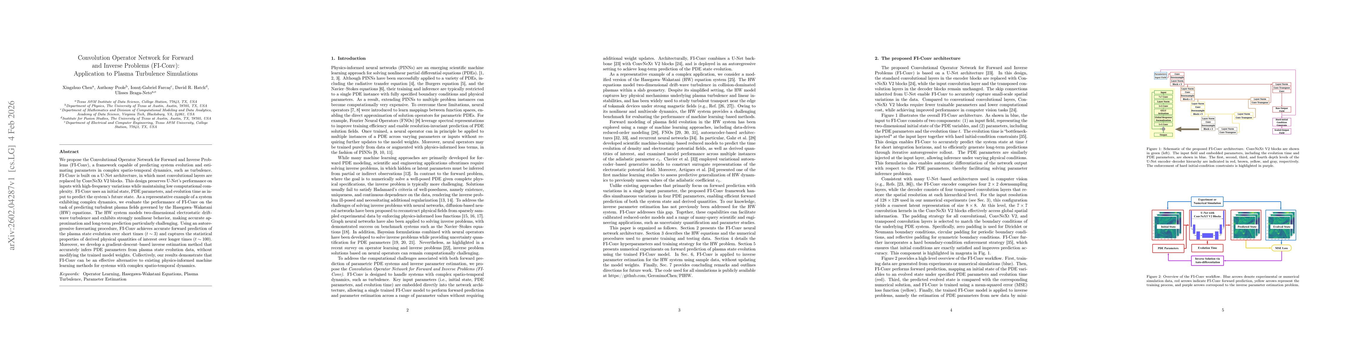 Thumbnail for Convolution Operator Network for Forward and Inverse Problems (FI-Conv): Application to Plasma Turbulence Simulations