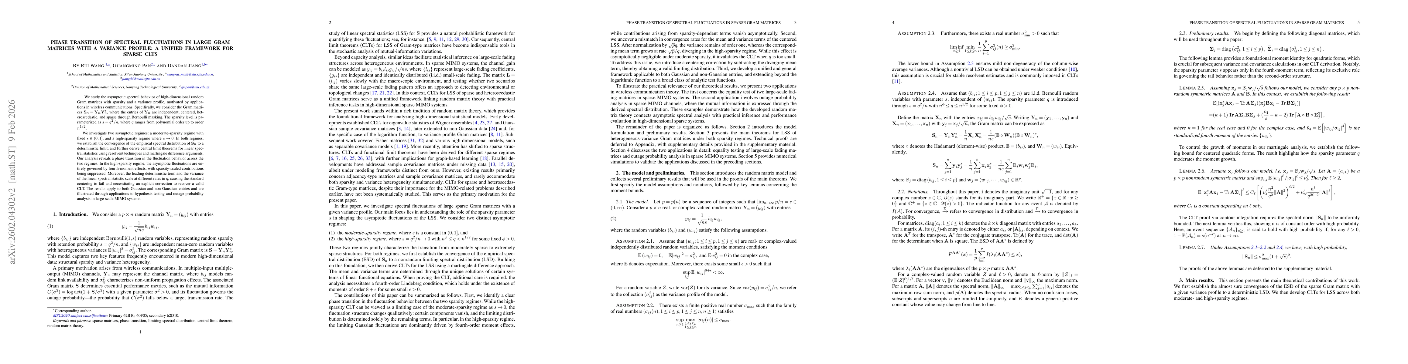 Thumbnail for Phase Transition of Spectral Fluctuations in Large Gram Matrices with a Variance Profile: A Unified Framework for Sparse CLTs