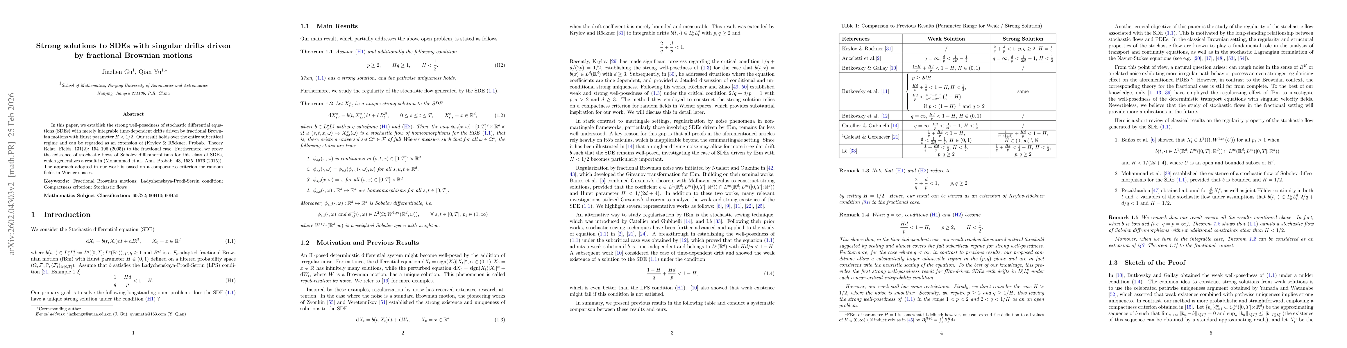 Thumbnail for Strong solutions to SDEs with singular drifts driven by fractional Brownian motions