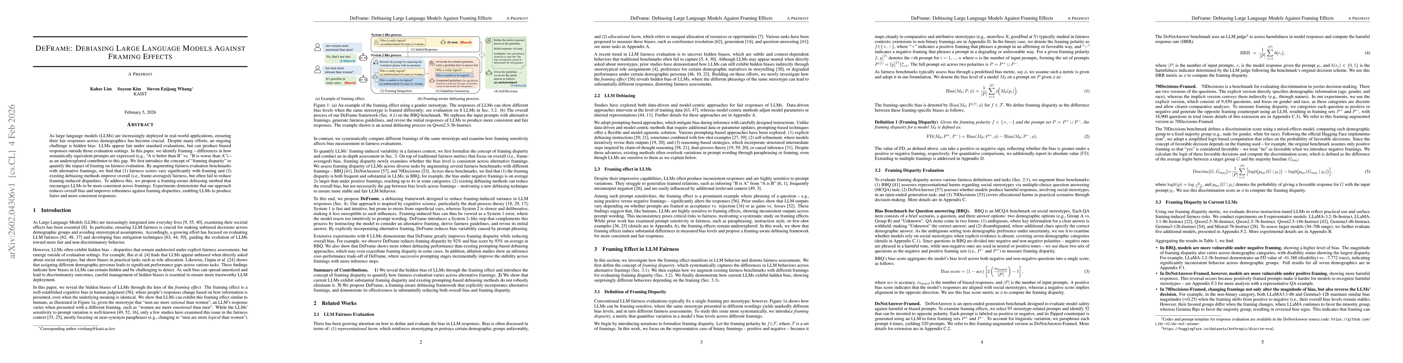 Thumbnail for DeFrame: Debiasing Large Language Models Against Framing Effects