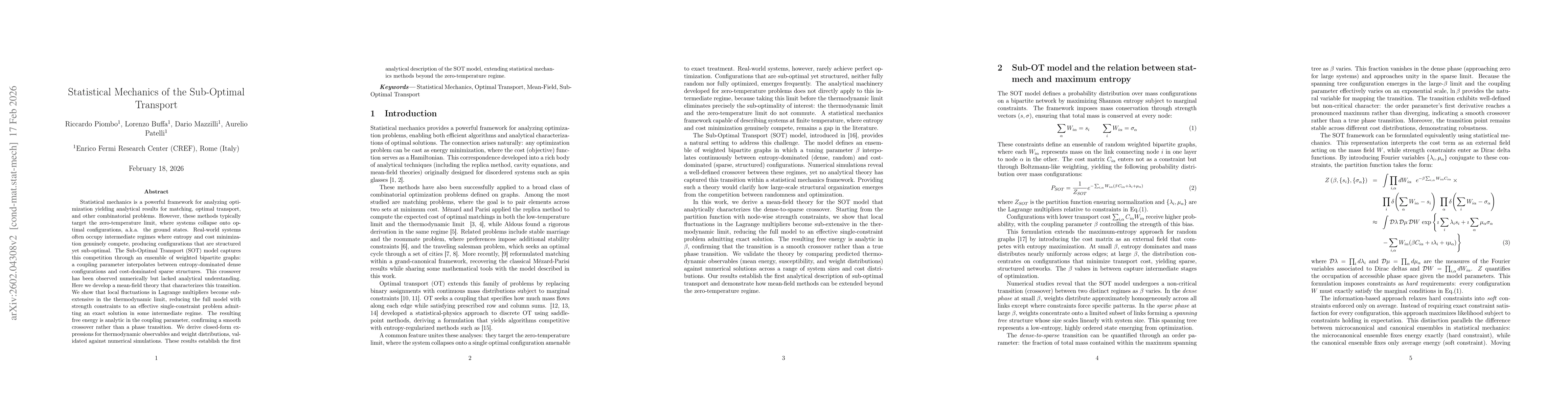 Thumbnail for Statistical Mechanics of the Sub-Optimal Transport