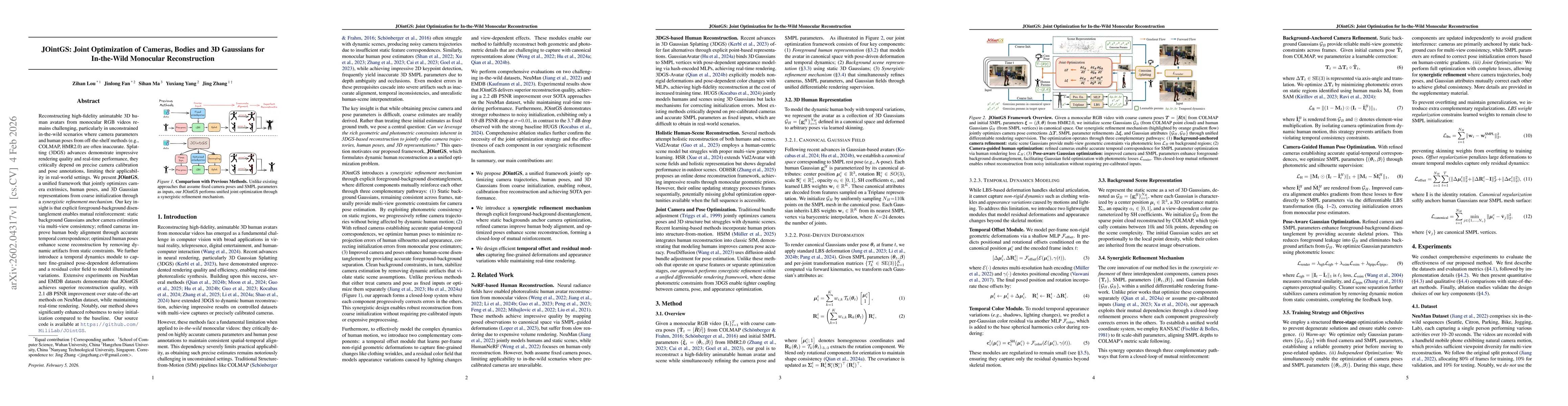 Thumbnail for JOintGS: Joint Optimization of Cameras, Bodies and 3D Gaussians for In-the-Wild Monocular Reconstruction