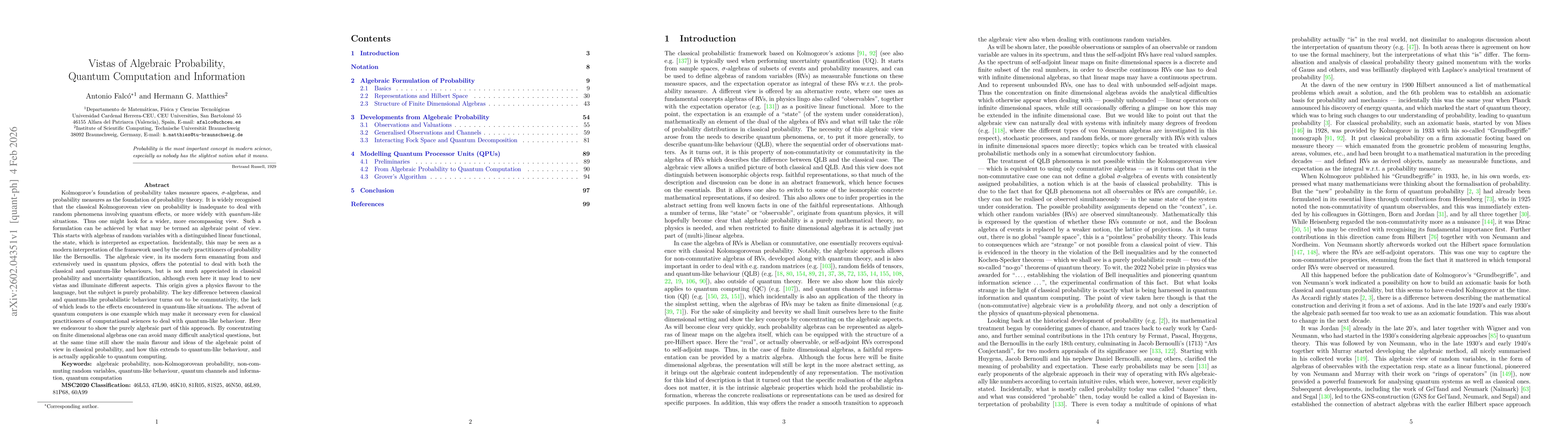 Thumbnail for Vistas of Algebraic Probability: Quantum Computation and Information