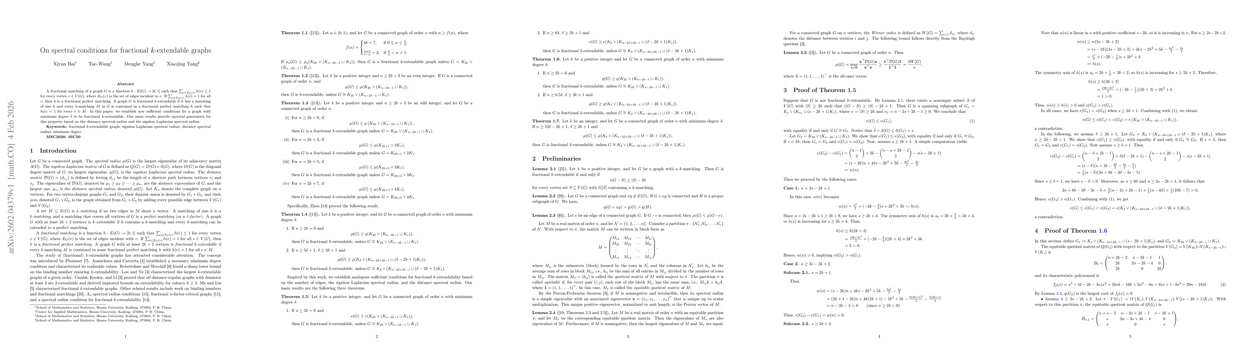 Thumbnail for On spectral conditions for fractional $k$-extendable graphs