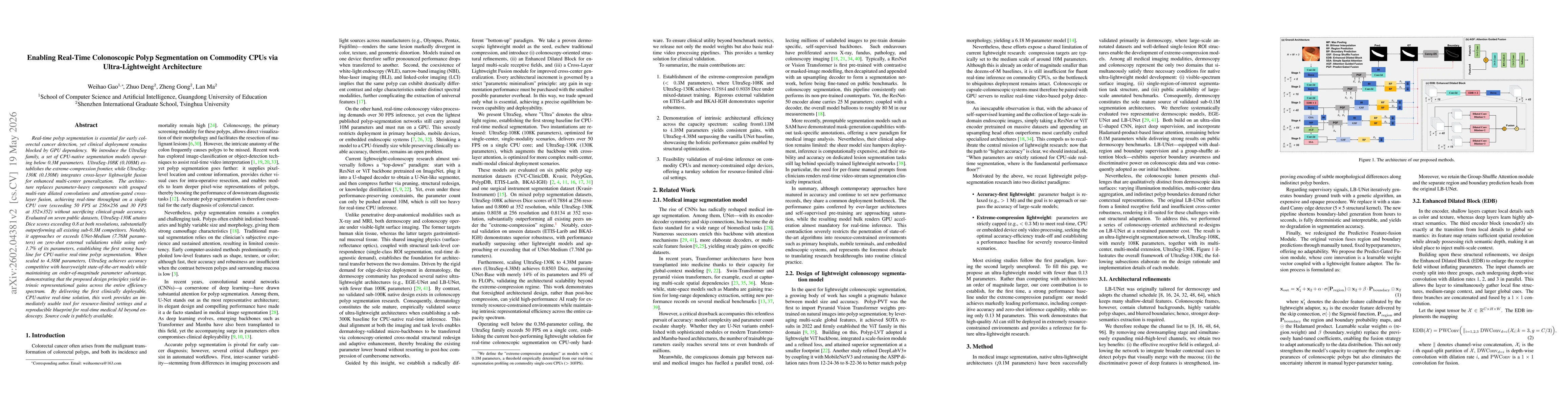 Thumbnail for Enabling Real-Time Colonoscopic Polyp Segmentation on Commodity CPUs via Ultra-Lightweight Architecture