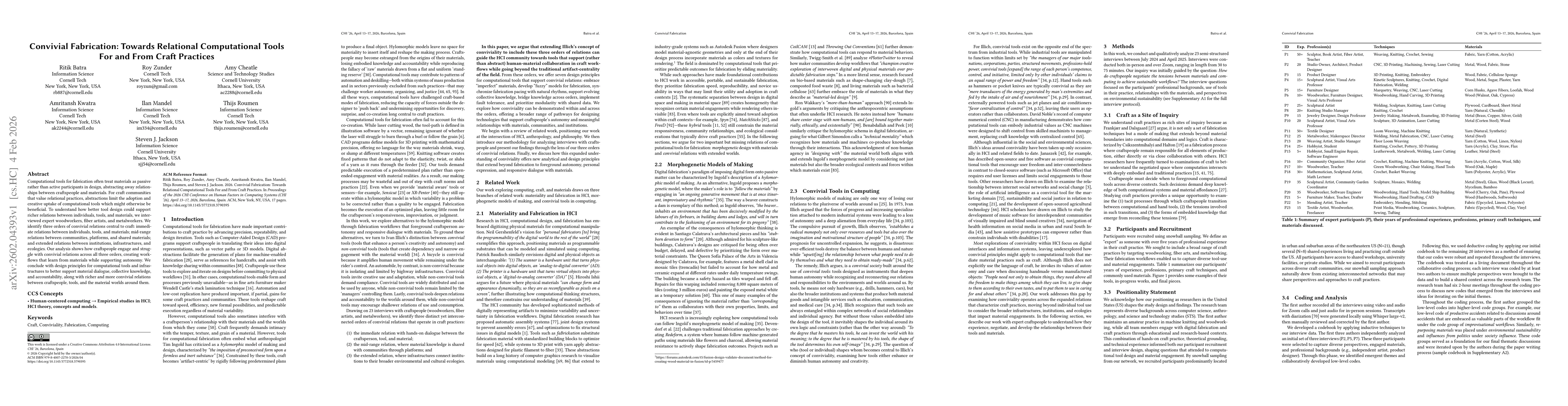 Thumbnail for Convivial Fabrication: Towards Relational Computational Tools For and From Craft Practices