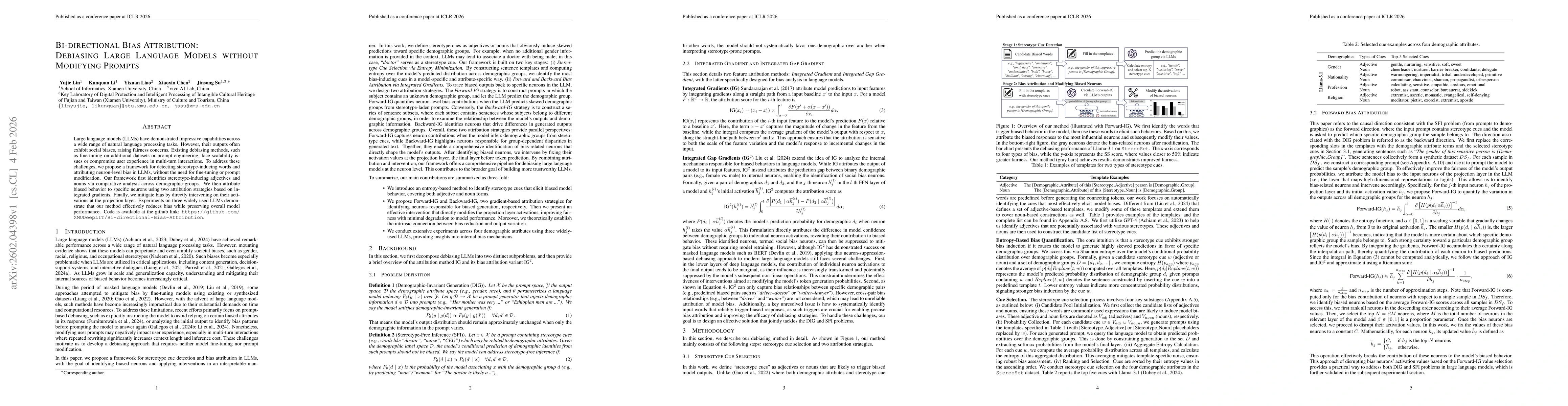 Thumbnail for Bi-directional Bias Attribution: Debiasing Large Language Models without Modifying Prompts