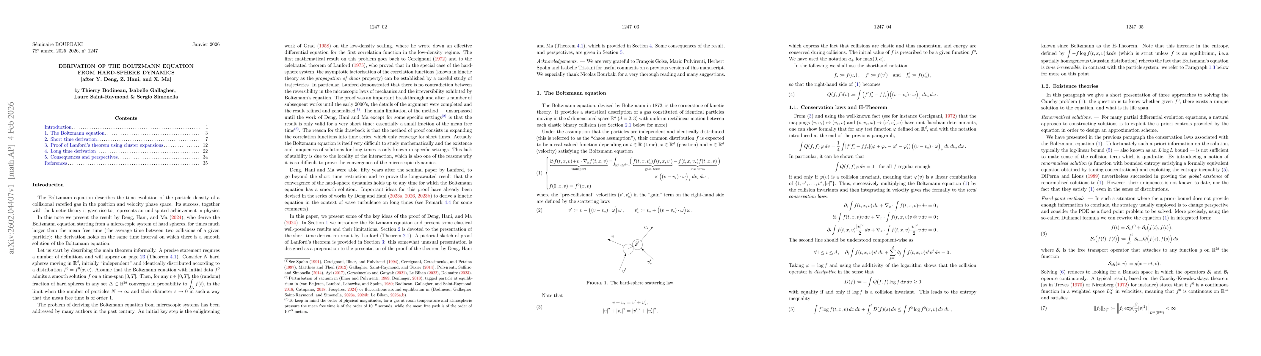 Thumbnail for Derivation of the Boltzmann equation from hard-sphere dynamics (after Y. Deng, Z. Hani, and X. Ma)