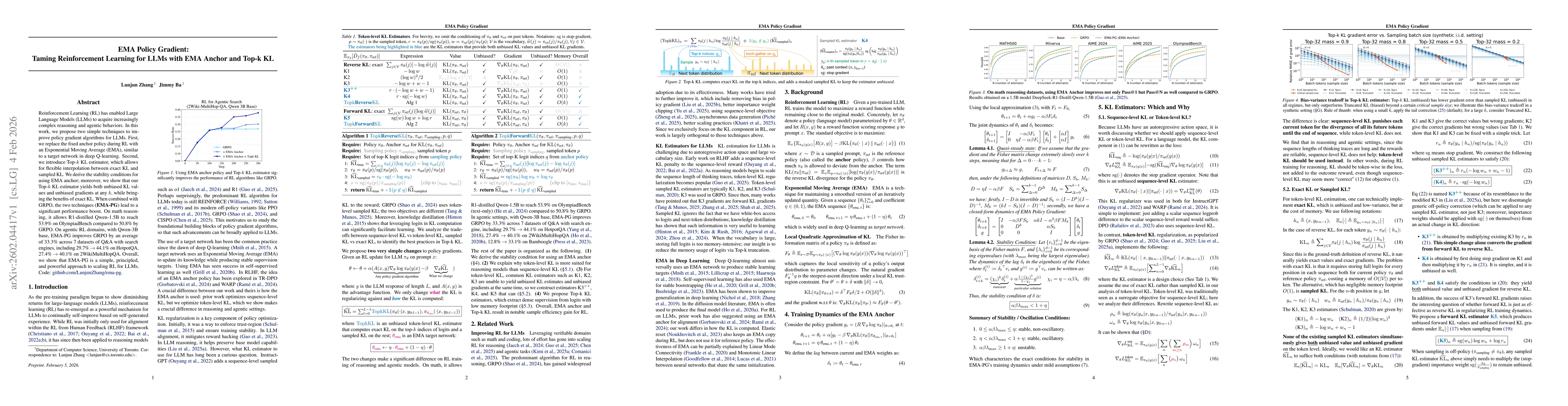 Thumbnail for EMA Policy Gradient: Taming Reinforcement Learning for LLMs with EMA Anchor and Top-k KL