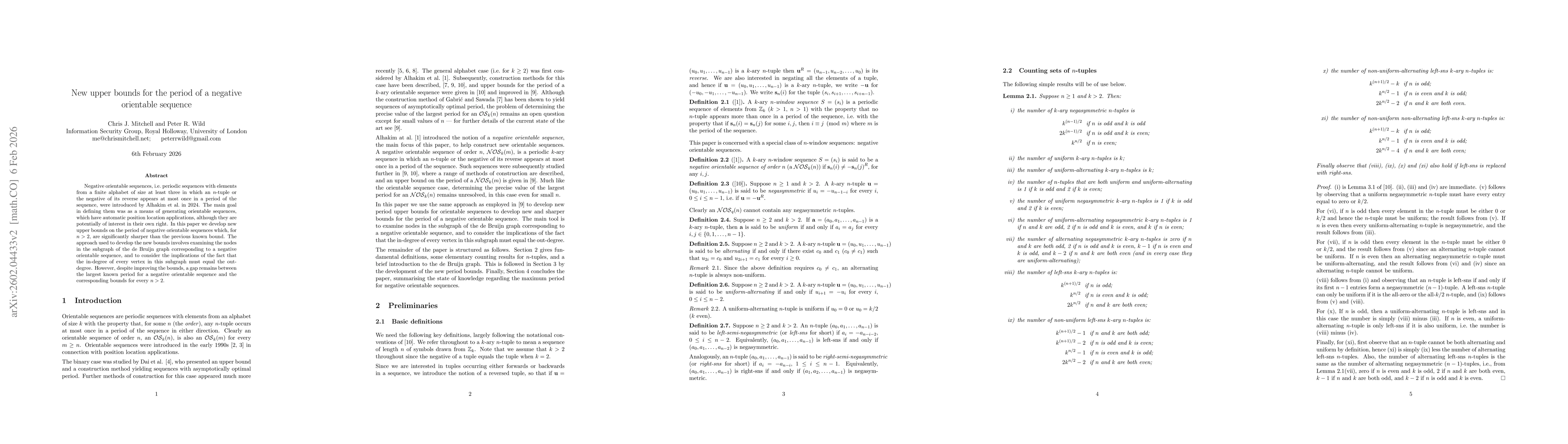 Thumbnail for New upper bounds for the period of a negative orientable sequence