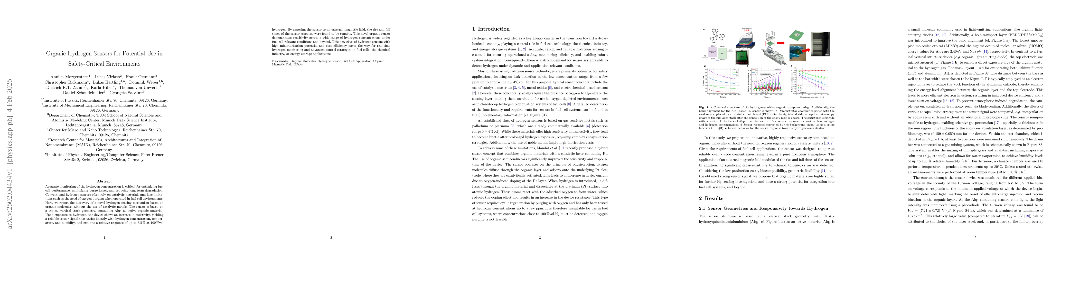 Thumbnail for Organic Hydrogen Sensors for Potential Use in Safety-Critical Environments
