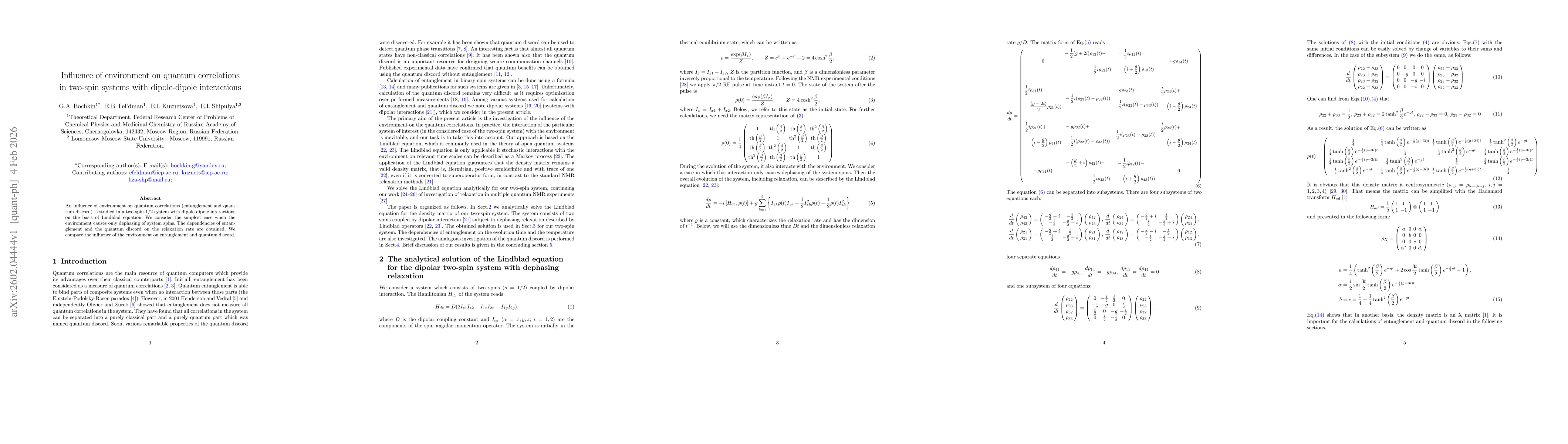 Thumbnail for Influence of environment on quantum correlations in two-spin systems with dipole-dipole interactions