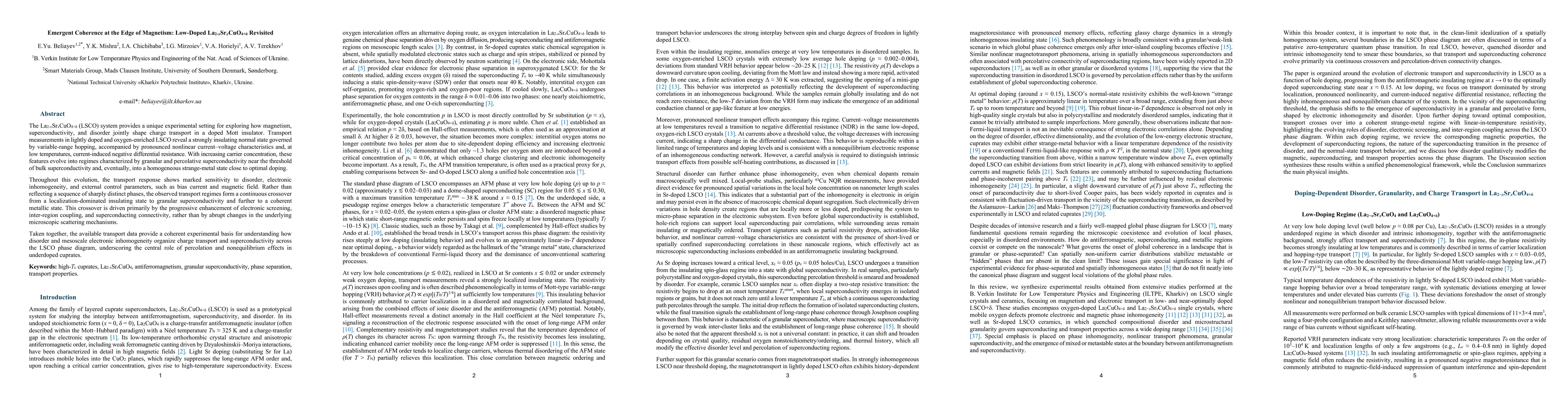 Thumbnail for Emergent Coherence at the Edge of Magnetism: Low-Doped La2-xSrxCuO4+delta Revisited