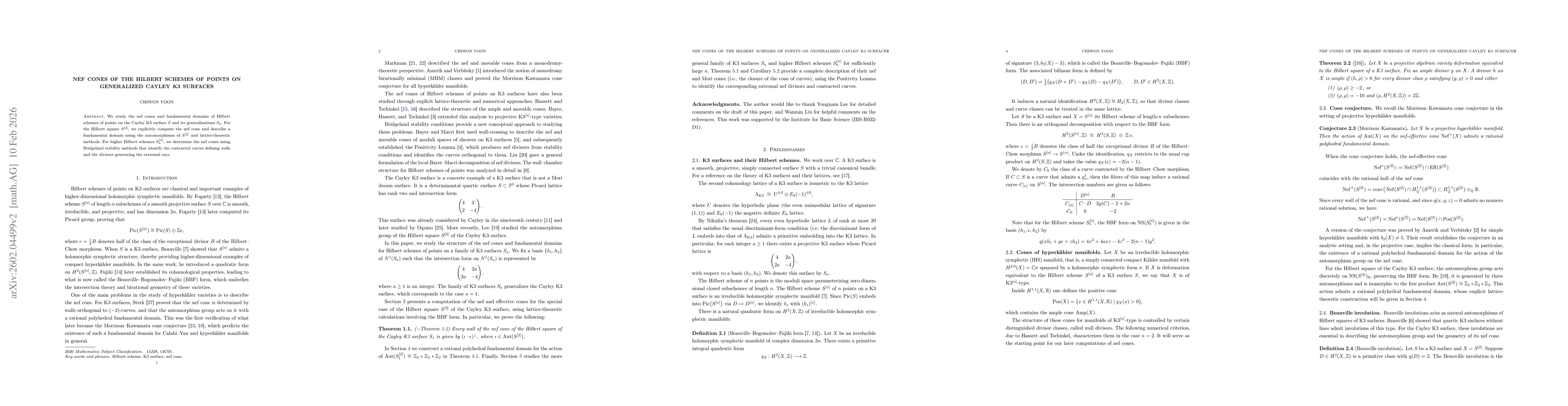 Thumbnail for Nef Cones of the Hilbert Schemes of Points on Generalized Cayley K3 Surfaces
