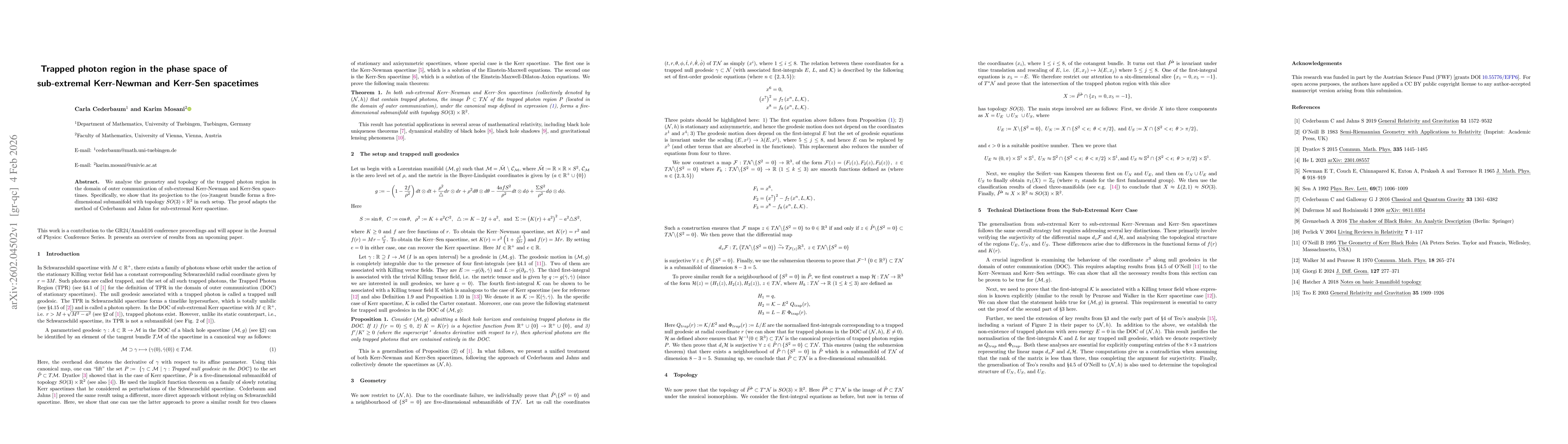 Thumbnail for Trapped photon region in the phase space of sub-extremal Kerr-Newman and Kerr-Sen spacetimes