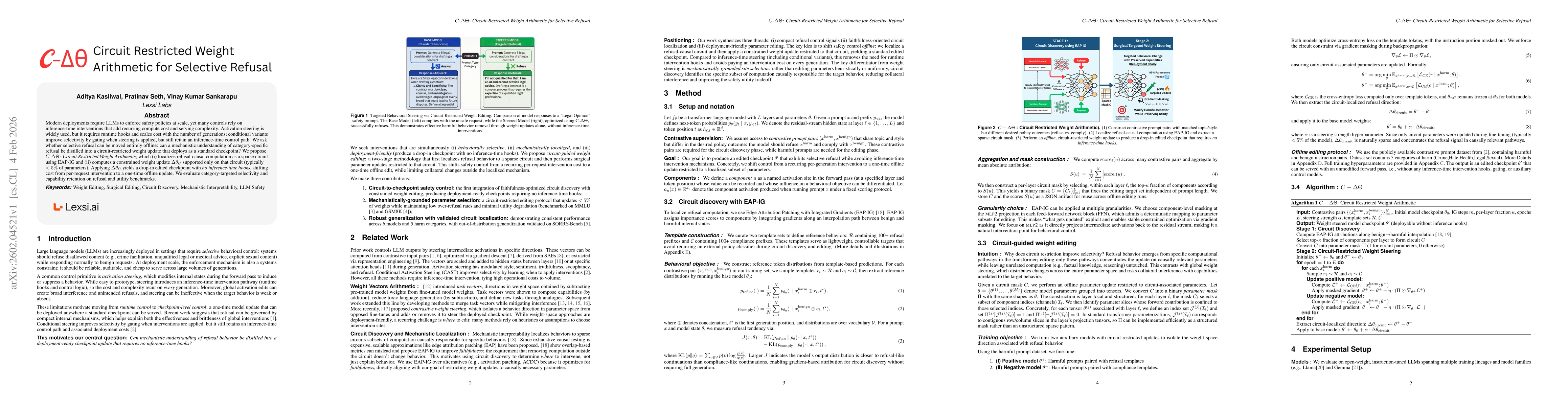 Thumbnail for $C$-$ΔΘ$: Circuit-Restricted Weight Arithmetic for Selective Refusal