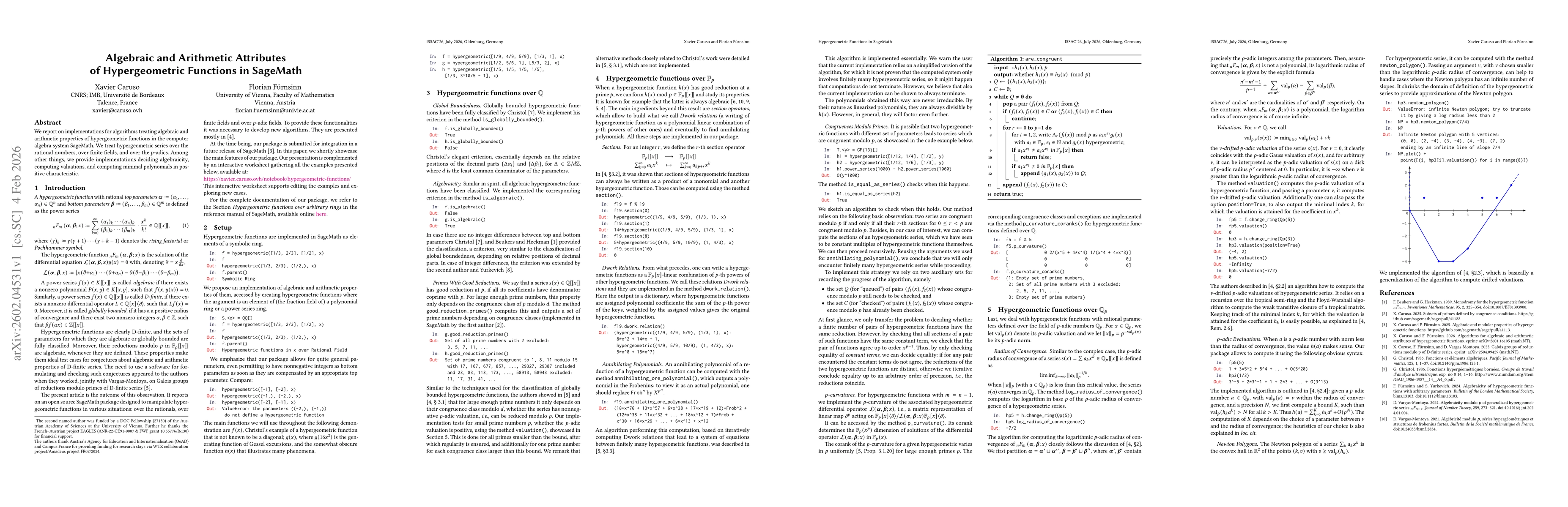 Thumbnail for Algebraic and Arithmetic Attributes of Hypergeometric Functions in SageMath