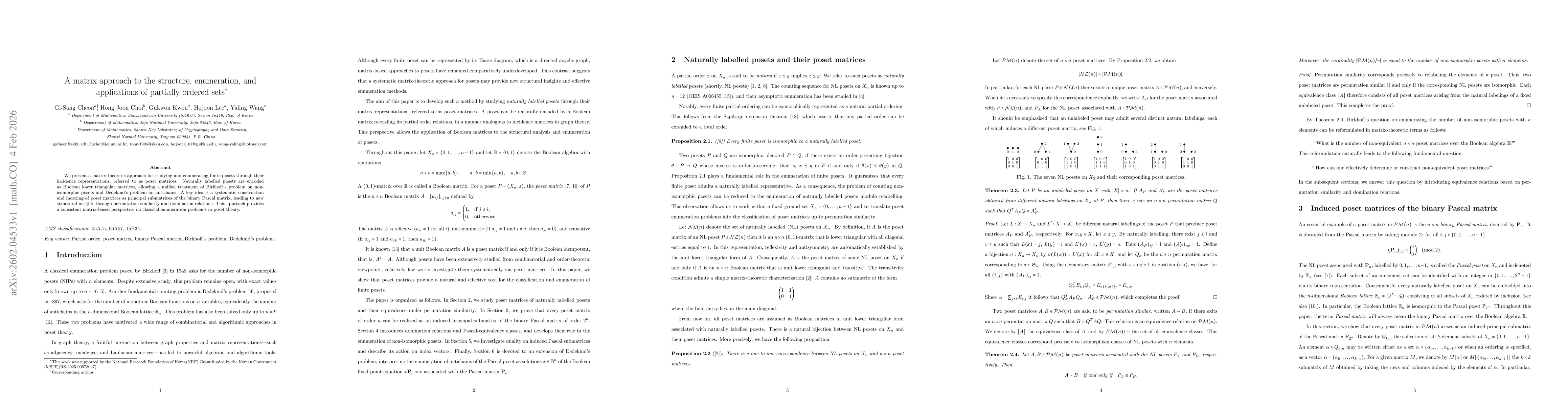 Thumbnail for A matrix approach to the structure, enumeration, and applications of partially ordered sets