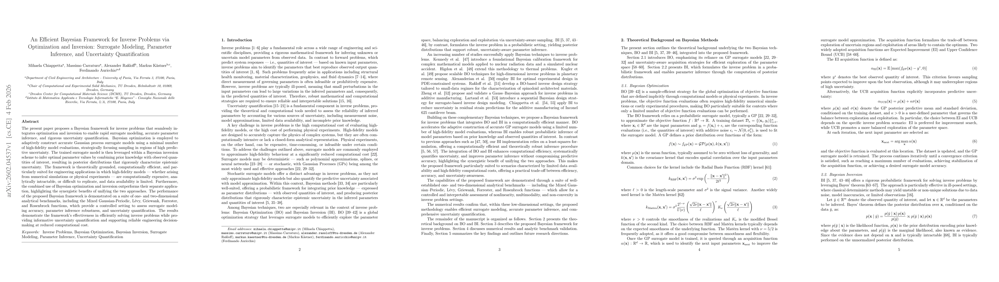 Thumbnail for An Efficient Bayesian Framework for Inverse Problems via Optimization and Inversion: Surrogate Modeling, Parameter Inference, and Uncertainty Quantification