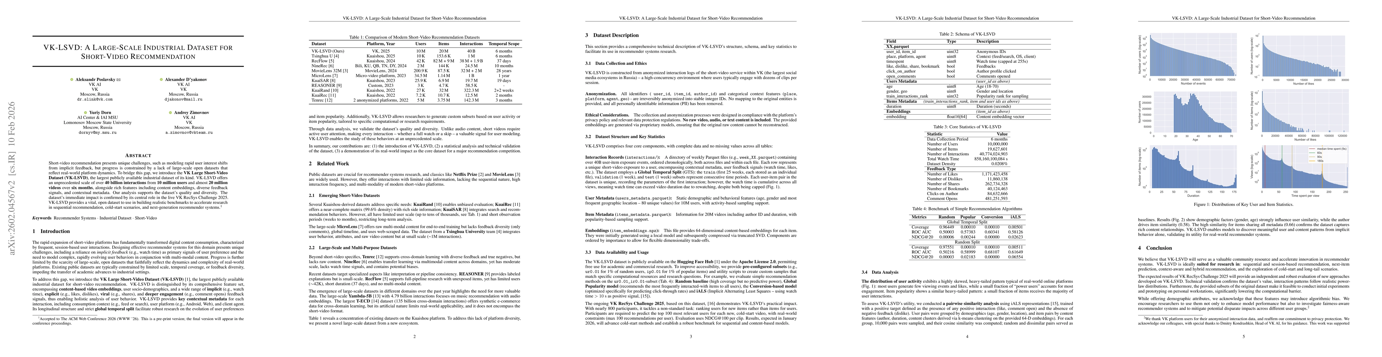 Thumbnail for VK-LSVD: A Large-Scale Industrial Dataset for Short-Video Recommendation
