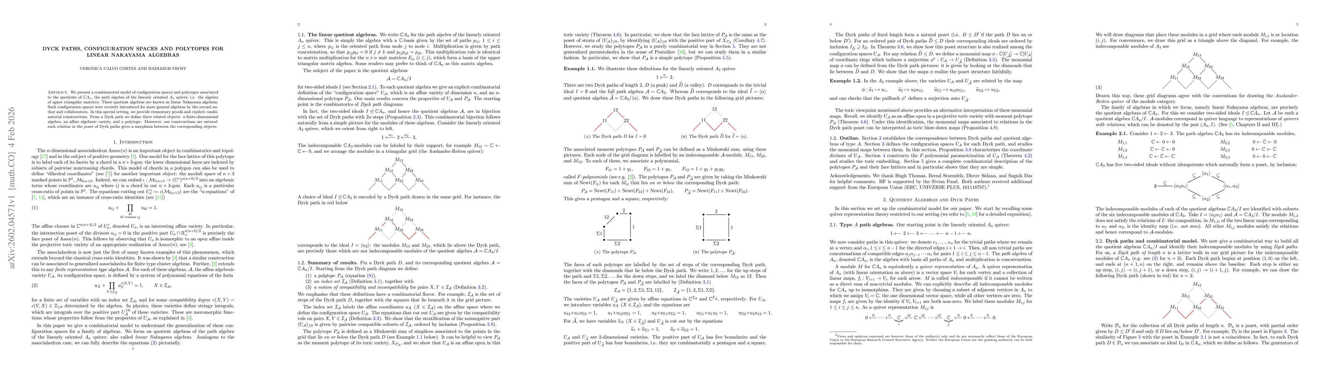 Thumbnail for Dyck Paths, Configuration Spaces and Polytopes For Linear Nakayama algebras
