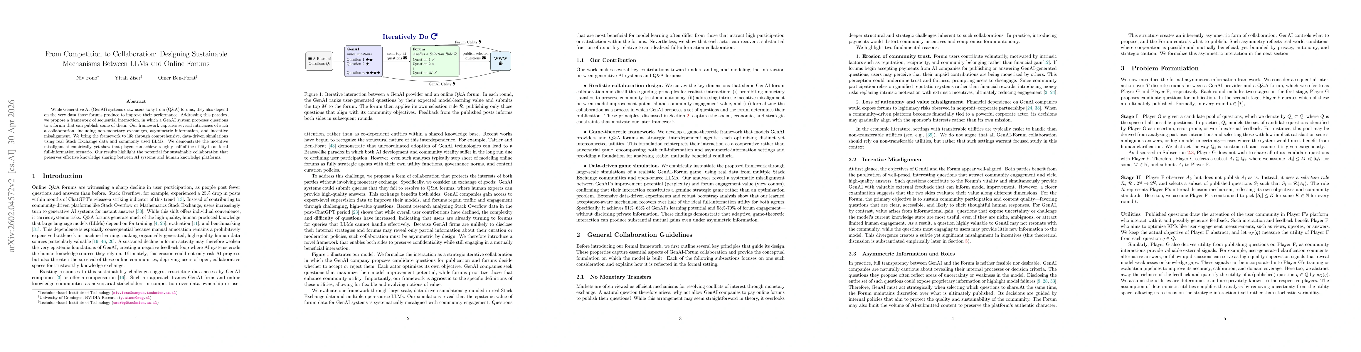 Thumbnail for From Competition to Collaboration: Designing Sustainable Mechanisms Between LLMs and Online Forums