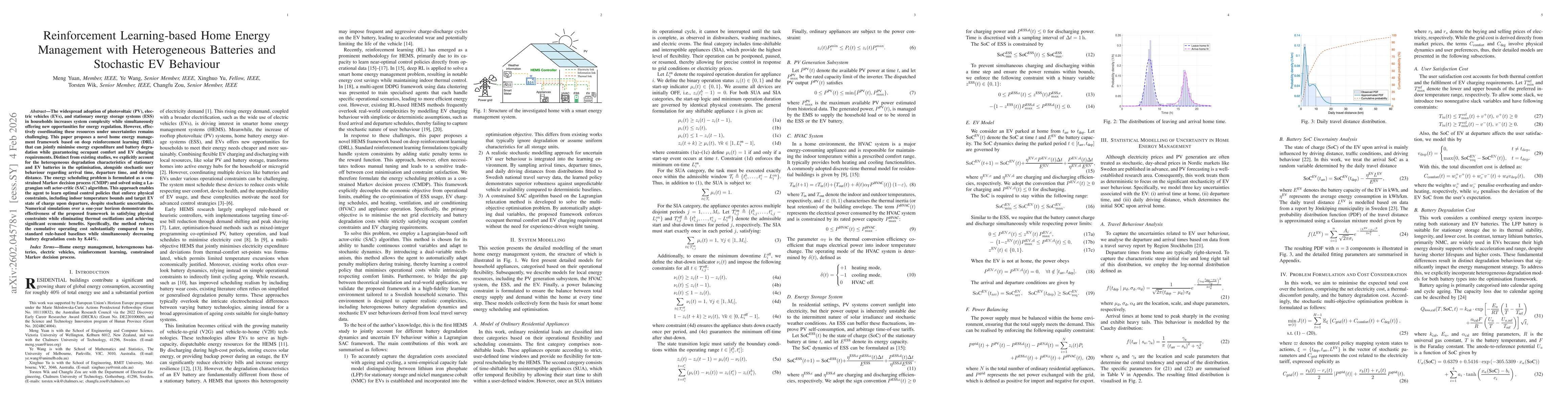 Thumbnail for Reinforcement Learning-based Home Energy Management with Heterogeneous Batteries and Stochastic EV Behaviour